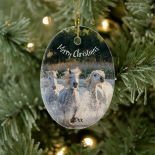 Décoration En Céramique Coutume Dated Noël Cheval Blanc Courir