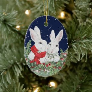 Décoration En Céramique Coutume Noël Animal Lapin Lapin Photo Nom de l'ann