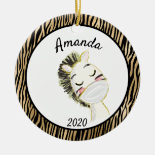 Décoration En Céramique Covid Gold Zebra porter le masque visage 2020