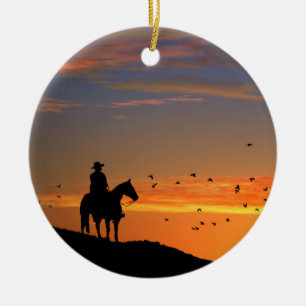 Décoration En Céramique Cowboy au coucher du soleil