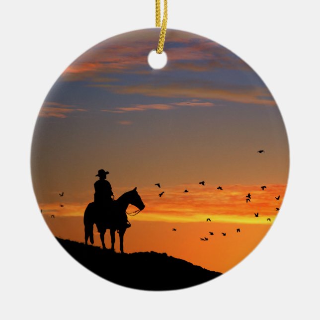 Décoration En Céramique Cowboy au coucher du soleil (Devant)