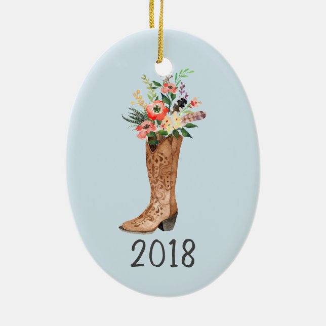 Décoration En Céramique Cowboy Boot Bouquet Keepsaké Année (Dos)