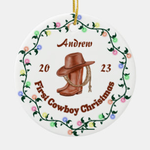 Décoration En Céramique Cowboy personnalisé Premier Noël