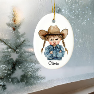 Décoration En Céramique Cowgirl Grincheuse Personnalisée en Veste en Jean