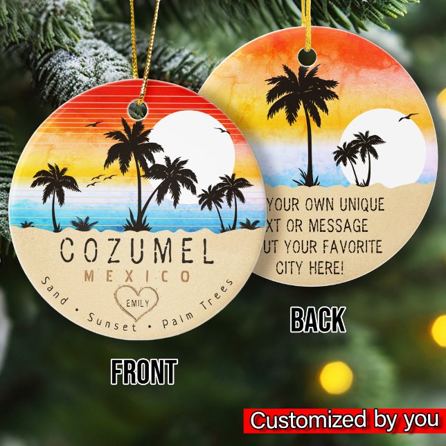 Décoration En Céramique Cozumel Mexique Retro Sunset Palm arbre Souvenir 6 (Créateur téléchargé)