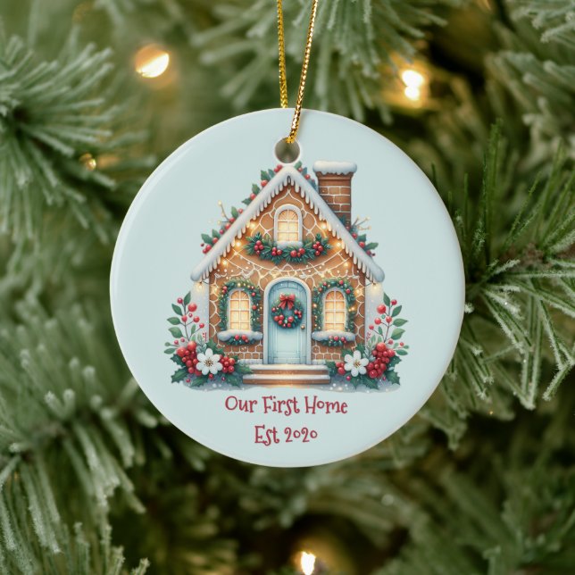 Décoration En Céramique Cozy Gingerbread House Holiday Illustration (Arbre)