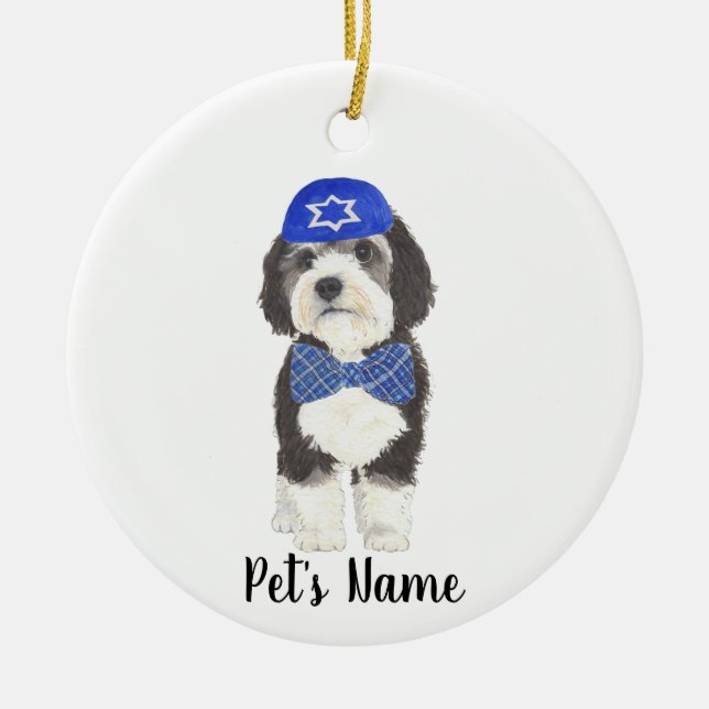Décoration En Céramique Cravate Bernedoodle bleu Yarmulke Bow personnalisé (Devant)