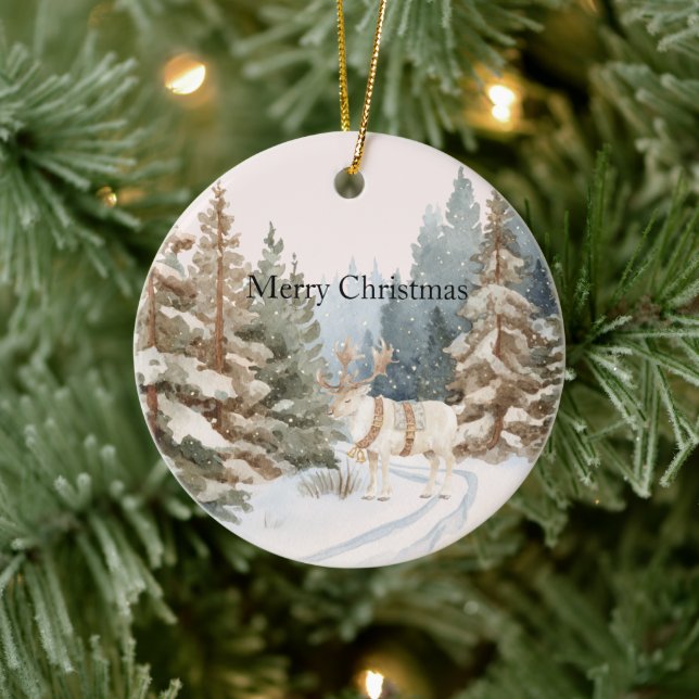 Décoration En Céramique Cream White Stripes Deer Christmas Trees (Arbre)