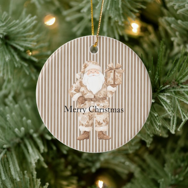 Décoration En Céramique Cream White Stripes Santa Christmas (Arbre)