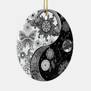 Décoration En Céramique Creative Black white Yin Yang Night Day Mandala