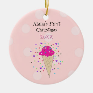 Décoration En Céramique Crème de glace rose Cone Baby Premier Noël