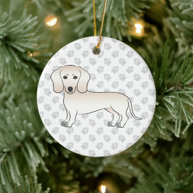 Décoration En Céramique Crème Manteau lisse Dachshund mignon Dessin (Arbre)