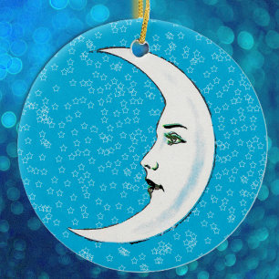 Décoration En Céramique Crescent vintage Lune blanche Face Blancs Étoiles