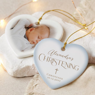 Décoration En Céramique Croix de baptême pour bébé garçon Cœur bleu Photo