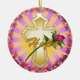 Décoration En Céramique Croix de Rose de l'Espoir Chrétien
