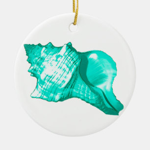 Décoration En Céramique Croquis en coquille de conc - turquoise, blanche e