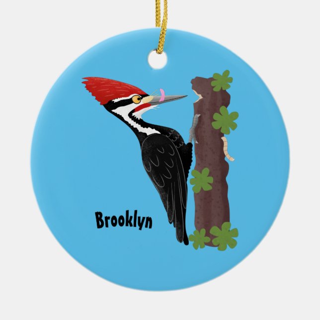 Décoration En Céramique Cue drôle Pileated woodpecker dessin d'illustratio (Devant)