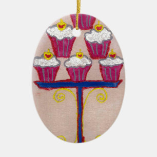Décoration En Céramique Cupcake Art Imprimer avec cerise et Arrière - plan