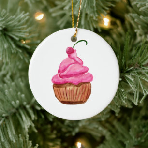 Décoration En Céramique Cupcake rose avec cerise
