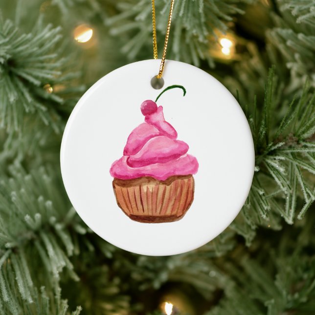 Décoration En Céramique Cupcake rose avec cerise (Arbre)