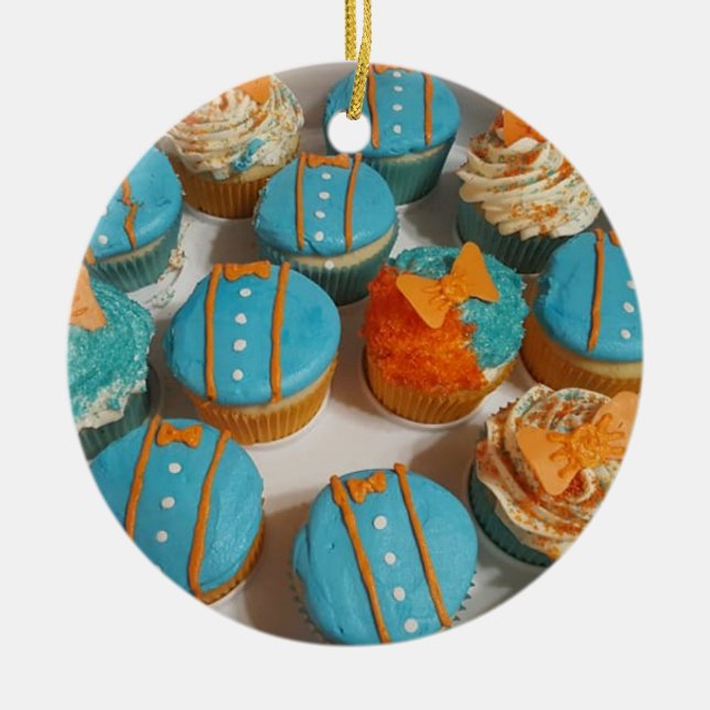 Décoration En Céramique Cupcakes bleu et orange Noël (Devant)