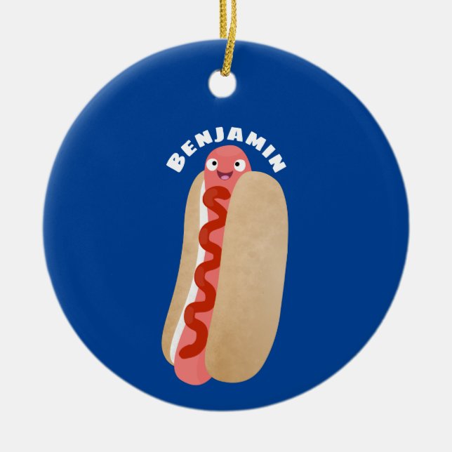 Décoration En Céramique Curieux hot dog Weiner dessin animé (Devant)