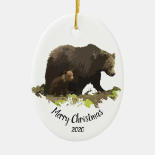 Décoration En Céramique Custom Dated Christmas Bear Family Cub Animal art