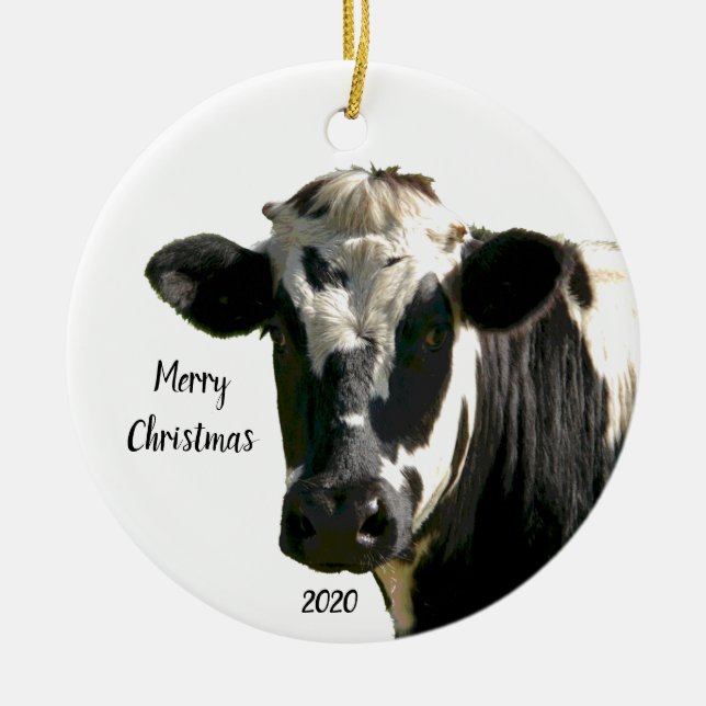 Décoration En Céramique Custom Dated Christmas Holstein Cow Farm (Devant)