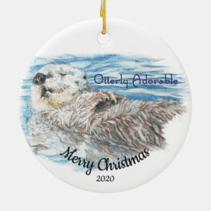 Décoration En Céramique Custom Dated Christmas Otterly Adorable Otter