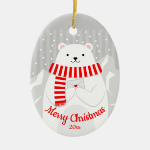 Décoration En Céramique Custom Dated Christmas Polar Bear Cute Animal
