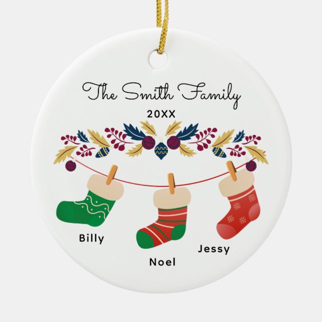 Décoration En Céramique Custom Family Stocking Christmas with Names (Devant)