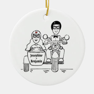Décoration En Céramique Custom Motorbike and Sidecar Wedding Gift Ceramic