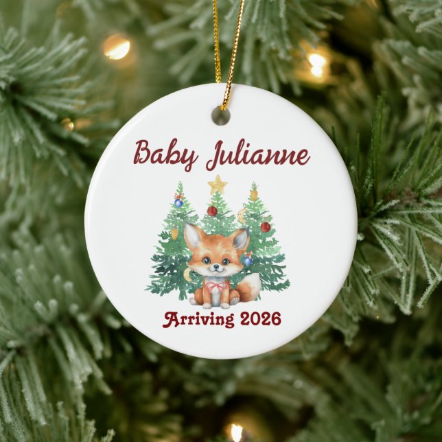 Décoration En Céramique Custom Name Baby Announcement Fox Christmas (Arbre)