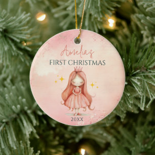 Décoration En Céramique Custom Rose Princesse Gardienne fille 1er Noël