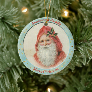 Décoration En Céramique  Custom Vintage Santa Claus Holly Berry Christmas