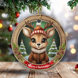 Décoration En Céramique Custom Wooden Framed Deer Holiday Decoration 🦌🎄