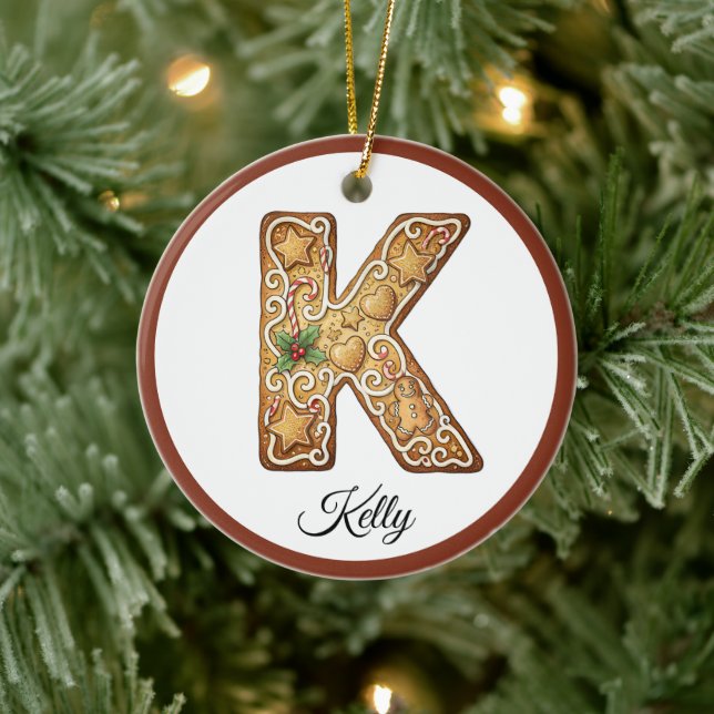 Décoration En Céramique Customize Christmas Gingerbread Letter K Monogram (Arbre)