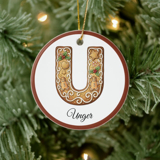 Décoration En Céramique Customize Christmas Gingerbread Letter U Monogram (Arbre)