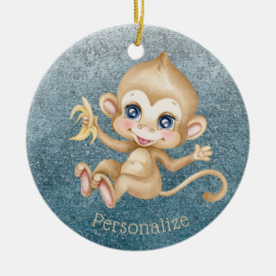 Décoration En Céramique Cute Baby Singe Banane Parties scintillant Bleue P