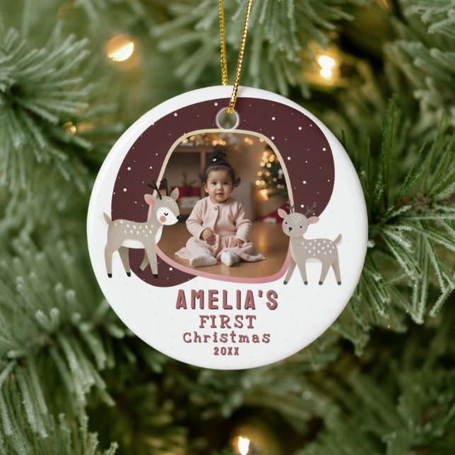Décoration En Céramique Cute Baby's 1st Christmas Photo Reindeer (Arbre)