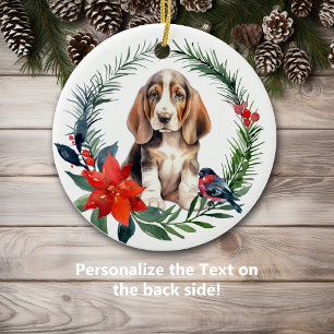 Décoration En Céramique Cute Basset Hound Chiot Aquarelle Poinsettia