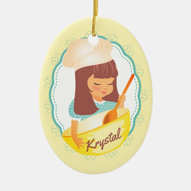 Décoration En Céramique Cute brunette girl chef personalized Christmas (Devant)