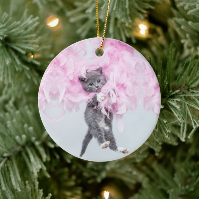Décoration En Céramique Cute Cat panache rose (Arbre)