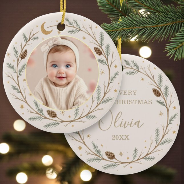 Décoration En Céramique Cute Celestial Baby First Christmas Photo (Créateur téléchargé)