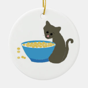 Décoration En Céramique Cute Chat À Côté D'Un Plat Bleu