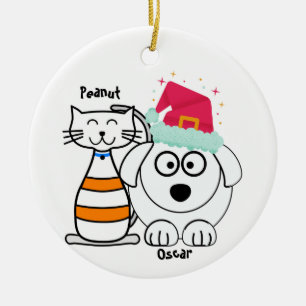 Décoration En Céramique Cute chat et chien Noël personnalisé