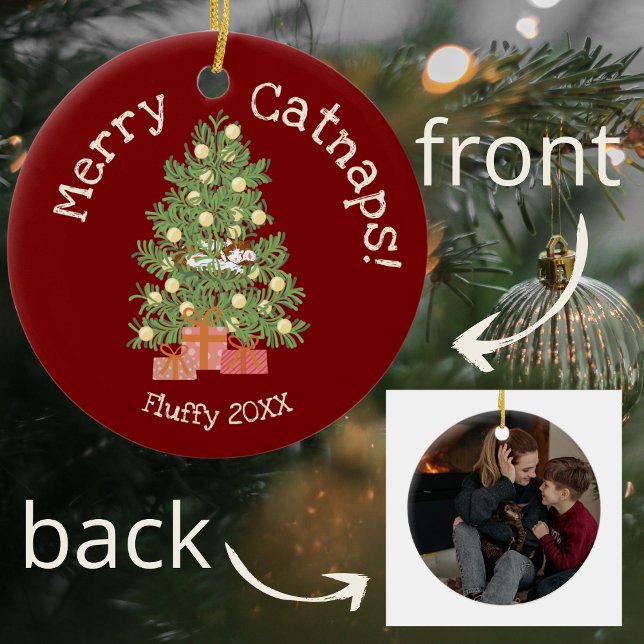 Décoration En Céramique Cute Chat sur Chistmas Tree Joyeux Catnaps! Red (Créateur téléchargé)