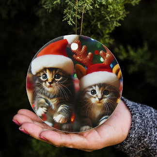 Décoration En Céramique Cute chatons avec le Père Noël et les casquettes d