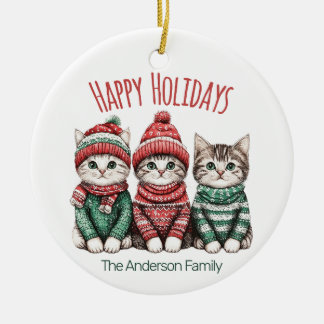 Décoration En Céramique Cute Christmas Cat Ornament | Custom Family Name