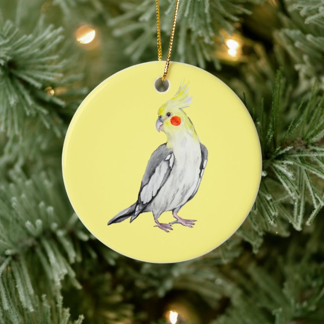 Décoration En Céramique Cute Cockatiel Aquarelle Parrot. (Arbre)